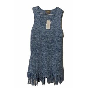 Motto Womens Blue Top Size S‎ Sweater Knit Sleeveless Fringe NWT Vest Pullover